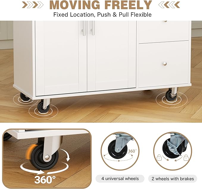 Shintenchi Kitchen Island with Folding Drop Leaf, Rolling Island Table with - Image 5