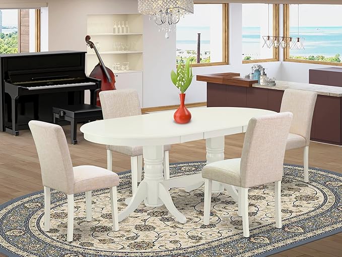 East West Furniture VAAB5-LWH-02 5 Piece Dining Room Table Set Includes an Oval - Image 2