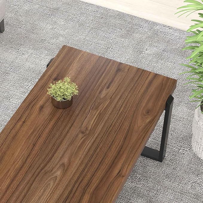 FOLUBAN Modern Coffee Table, Rustic Wood and Metal Center Table, Industrial - Image 4