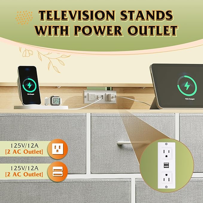 WLIVE Dresser TV Stand with Power Outlets, Led Dresser - Image 5