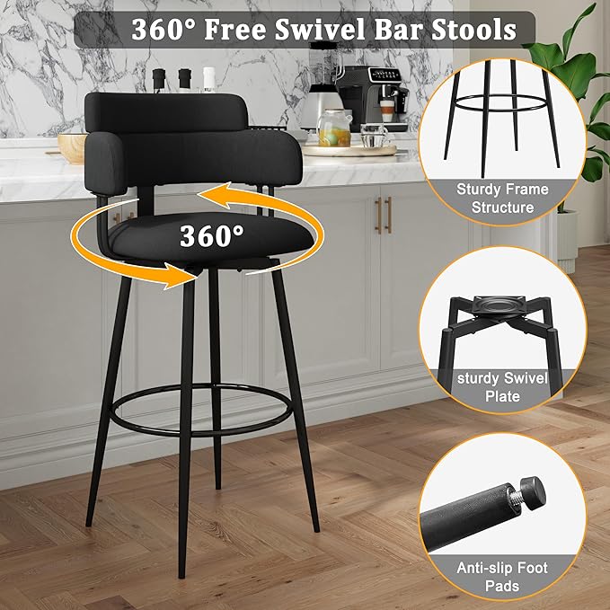 Swivel Bar Stools Set of 2, Counter Height Bar Stools - Image 5