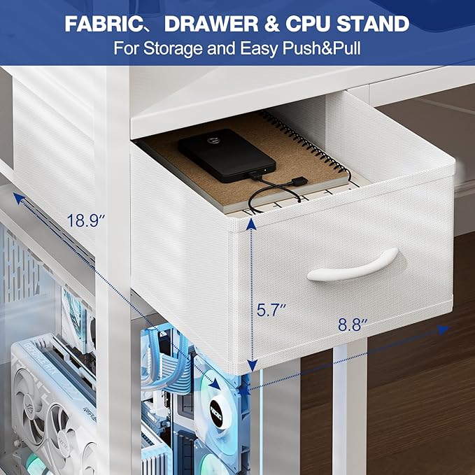 Gaming Desk 47 Inch with Power Outlet and LED Light, Computer Desk with - Image 8