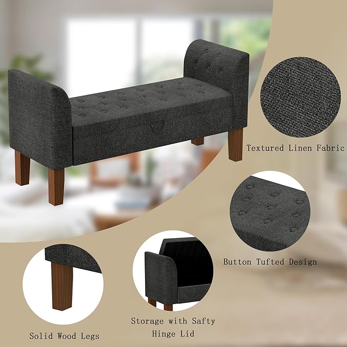 Awonde Storage Bench for Bedroom End of Bed Button Tufted Upholstered Bench - Image 7