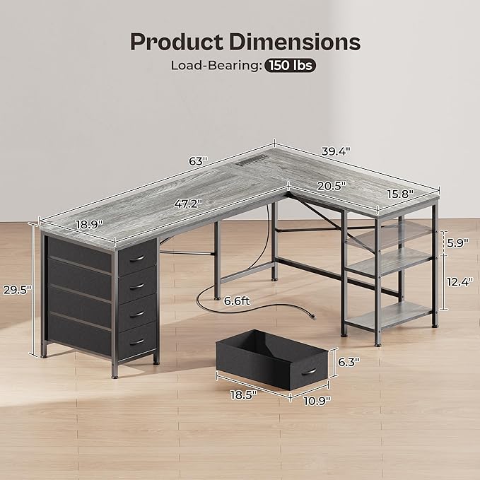 Huuger 63 Inch L Shaped Desk - Image 2