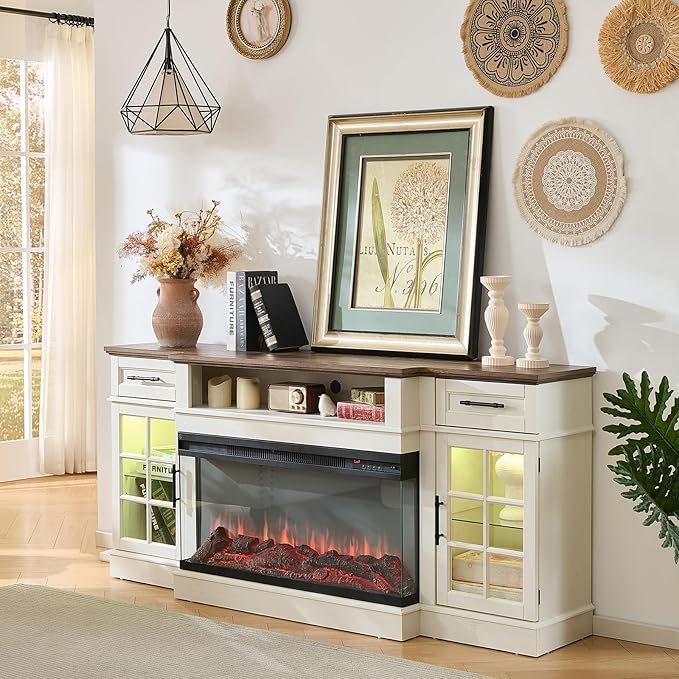 ROCKPOINT 3 Sided Glass 70" Fireplace TV Stand by ROCKPOINT