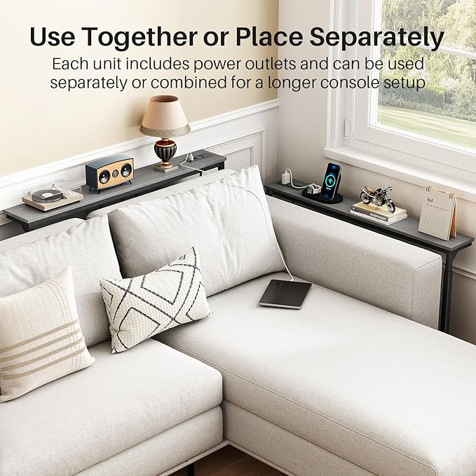 Kitstorack 2-Pack Dark Gray Long Sofa Table Behind Couch, Adjustable Height & 2 - Image 7