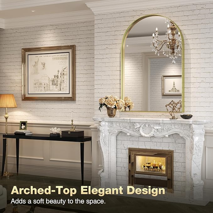 Brightify Arched Mirror, 24 x 36 Inch Gold Arch Mirror, Metal Frame Gold Arched - Image 3