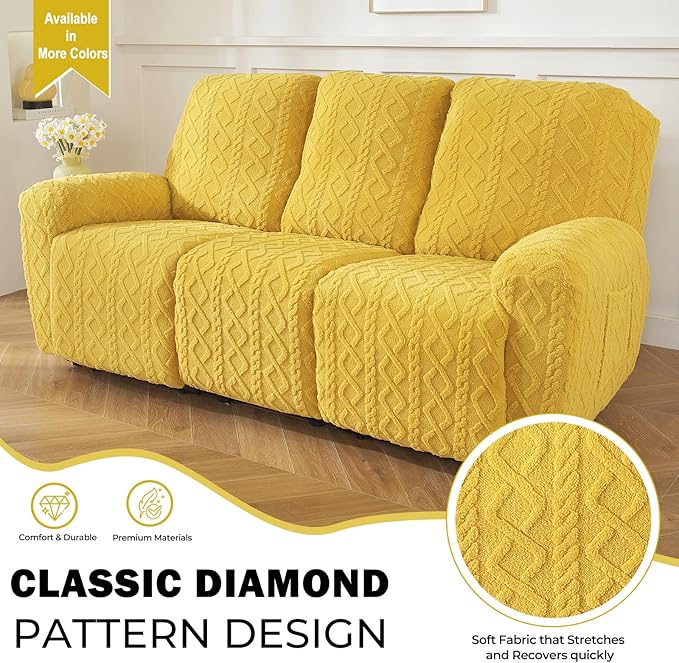 vctops 8 Pieces Geometric Jacquard Plush Recliner Sofa Covers Soft Fuzzy Fluffy - Image 3