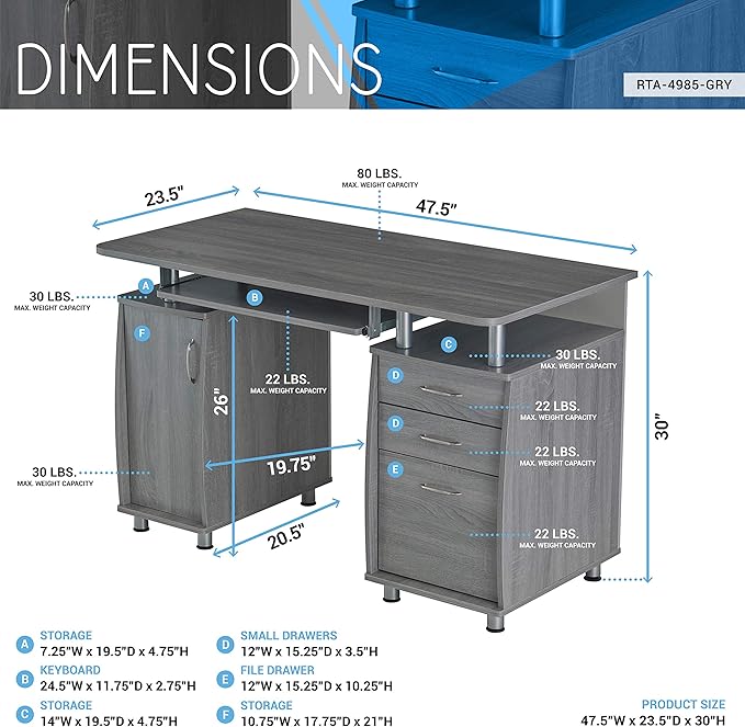 47.5'' Computer Desk with File Cabinet and Drawers, Storage Cabinet with - Image 3
