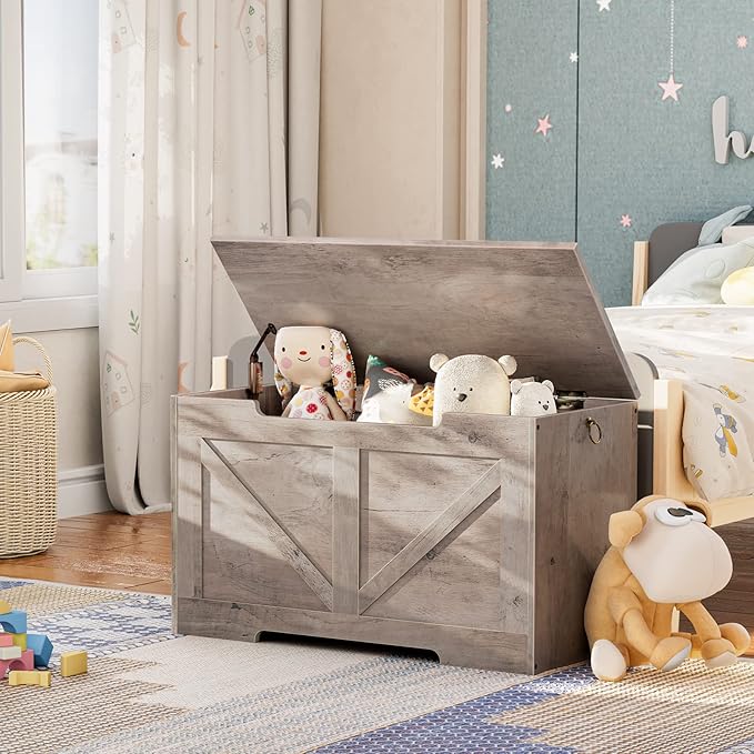 HOOBRO Storage Bench, 29.5” Retro Wooden Storage Chest - Image 2