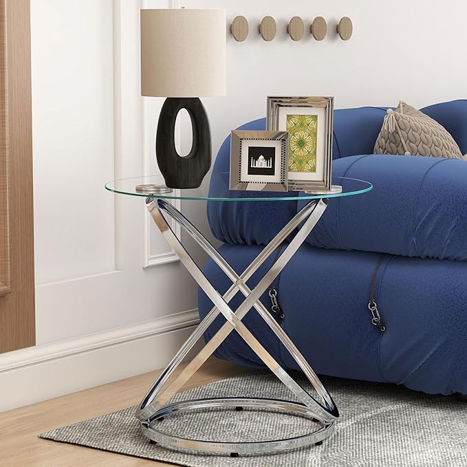 OIOG Glass Round End Table, Modern Contemporary Side Table - Image 7