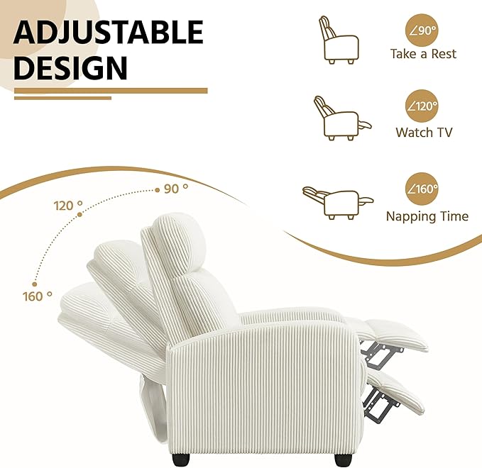 Yaheetech Corduroy Recliner Chair Single Sofa Home Theater Seating Adjustable - Image 4