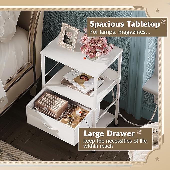 WLIVE White Night Stand with Charging Station, LED Nightstand with Adjustable - Image 6
