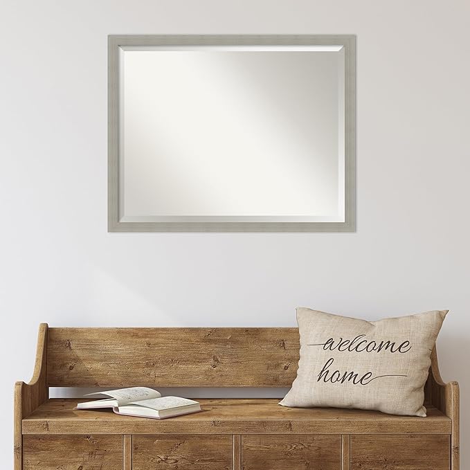 Amanti Art Grey Wall Mirror 24x30 Woodgrain Stripe Grey Rectangle Bathroom - Image 5
