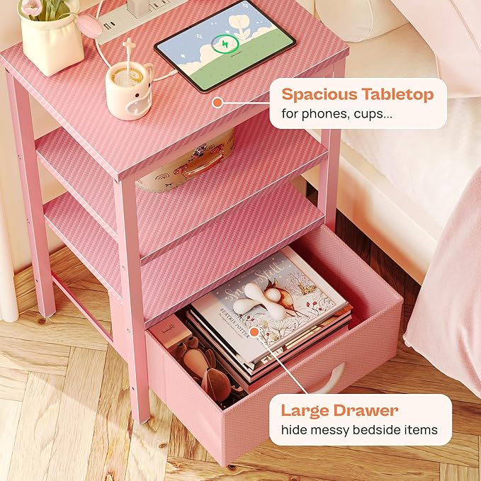 SUPERJARE Nightstand with Charging Station, Bed Side Table with Adjustable - Image 5
