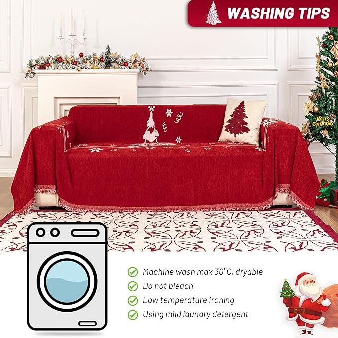 MYSKY HOME Couch Covers for Pets Thick Chenille Christmas Red Sofa Slipcover - Image 5