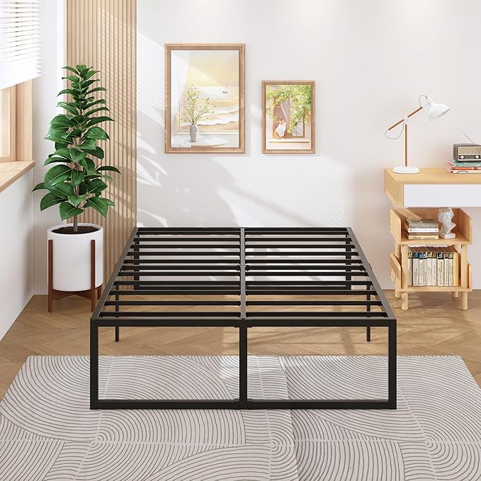 18 Inch Full Bed Frame No Box Spring Needed, Heavy Duty Metal Platform Beds by Lutown-TeenHome