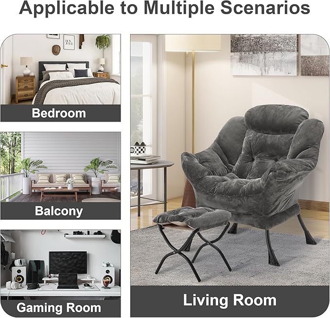 Fabric Lazy Chair with Ottoman, Oversized Upholstered Sofa Chair - Image 8