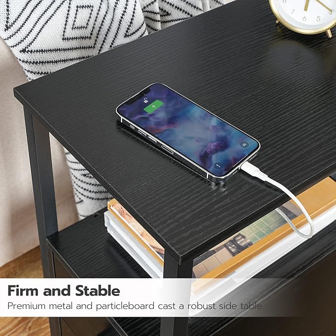 HOOBRO End Table with Charging Station, Narrow Side Table with 2 Drawer & USB - Image 8