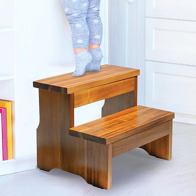 Wooden Two Step Stool, Heavy Duty 2-Step Ladder - Image 4