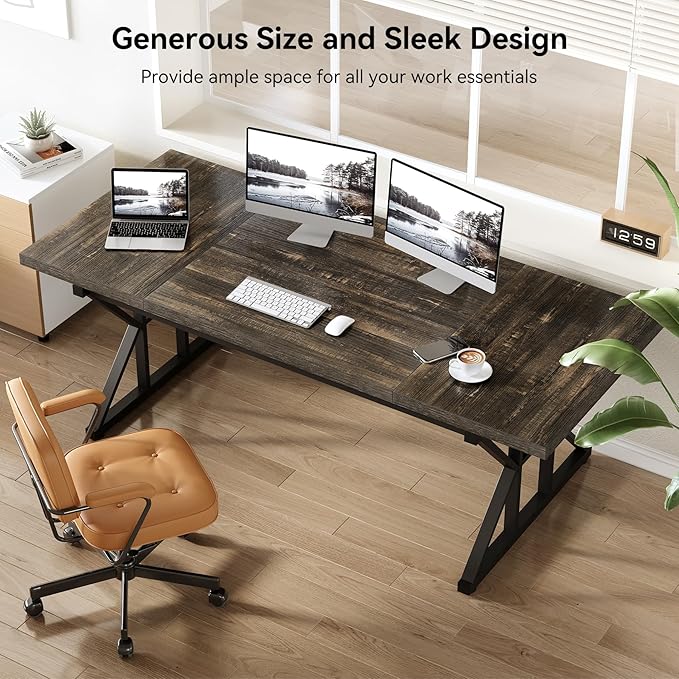 LITTLE TREE 70.8-Inch Large Executive Desk, Extra Long Computer Office Desk - Image 5