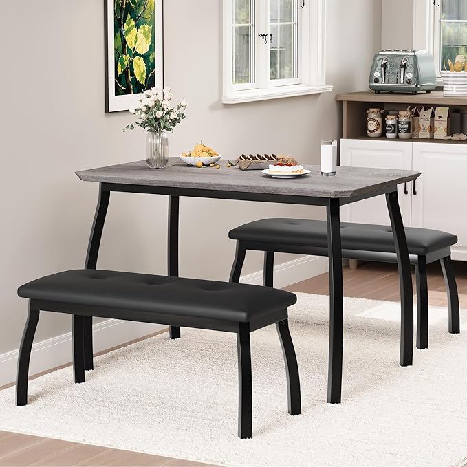 GAOMON Dining Table Set for 4, Metal Frame Kitchen, 3 Piece Dining Room Table - Image 5