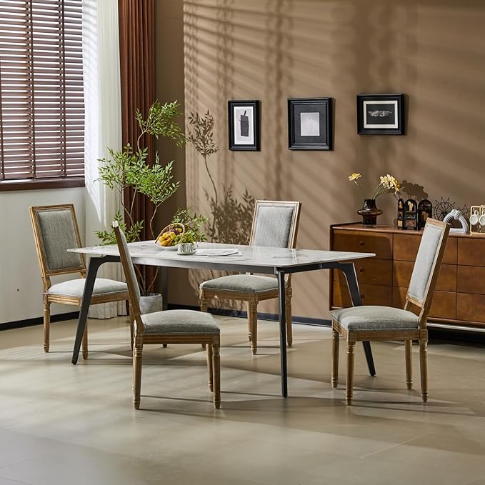 Merax Upholstered Solid Wood Dining Chairs Set of 4, French Country Style - Image 3