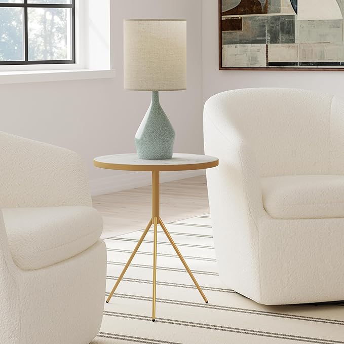 HomePop Marble Top End/Side Round Table - Image 2