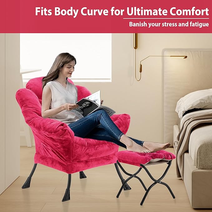 Lazy Chair with Folding Ottoman, Accent Chair Plush Upholstered with Metal - Image 5