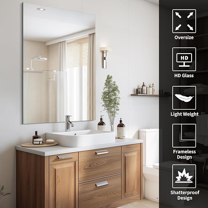 Frameless Mirror, 30x48 inch Rectangle Bathroom Mirrors - Image 3