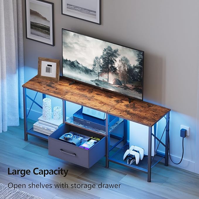 LED TV Stand with Fabric Drawer, Entertainment Center - Image 6