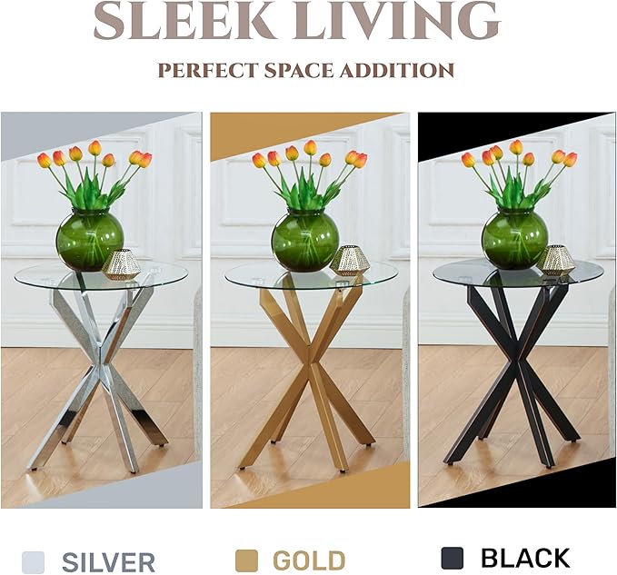 Modern Glass End Table, Small Round Side Table - Image 6