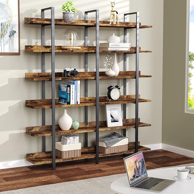 FRAPOW 83Inch Industrial Bookshelf and Bookcase, Double Wide 6 Tier Large - Image 7
