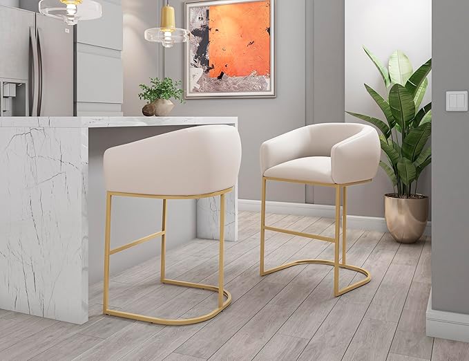 Manhattan Comfort Louvre 26 Inch Mid Century Modern Counter Height Bar Stools - Image 2