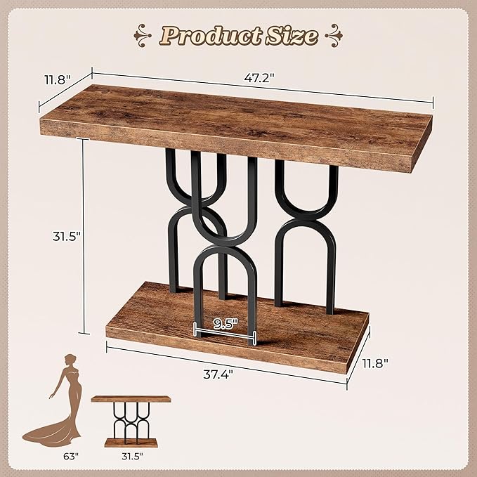 Huuger 47.2 Inch Entryway Table, Industrial Console Sofa Table, Narrow Accent - Image 2