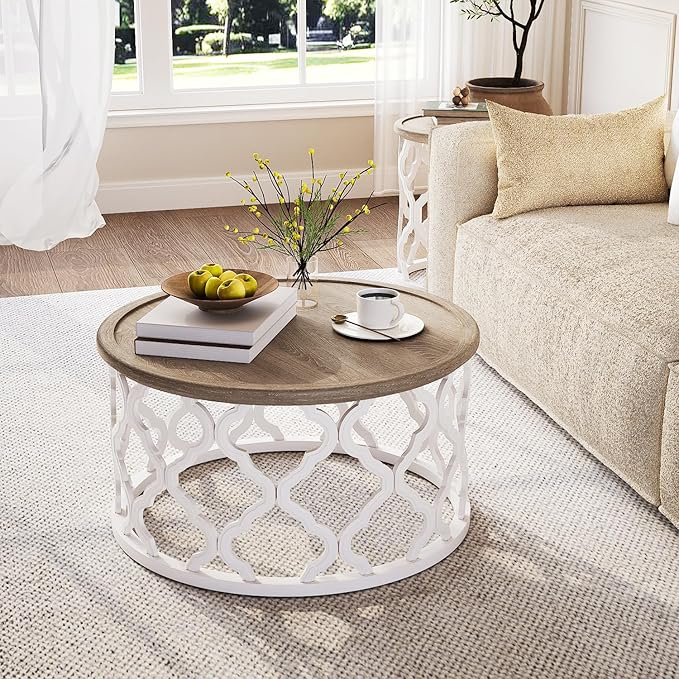 karlott Farmhouse Coffee Table, French Country Round Coffee Table - Image 3