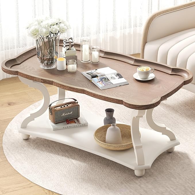 Function Home Farmhouse Coffee Table, Rustic White Cocktail Table by FunctionHome