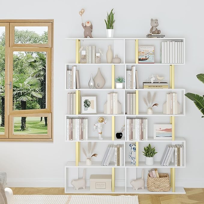 Yusong Geometric Bookcase, S Shaped Bookshelf 6-Tier Book Shelves - Image 5