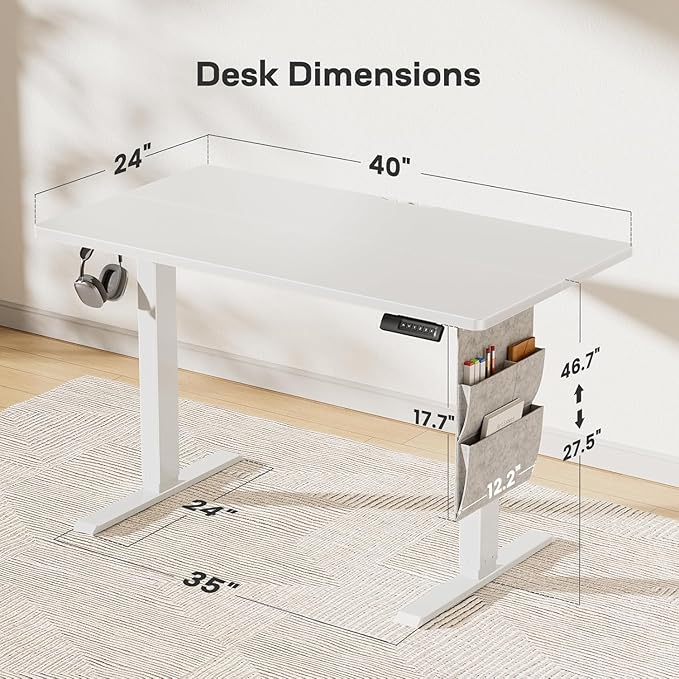 HUANUO Electric Standing Desk, 40 x 24 Inch Height Adjustable Computer Desk - Image 2