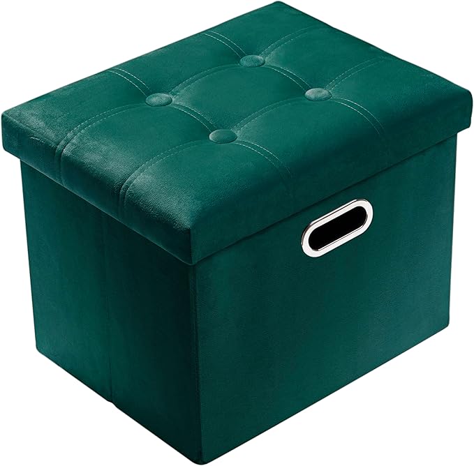 PRANDOM Ottoman with Storage Velvet Folding Small Square Foot Stool with Lid by Prandom