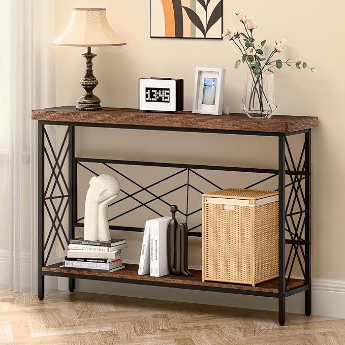 Industrial Console Table for Entryway, Rustic Console Table Behind Couch by FULOOPHI