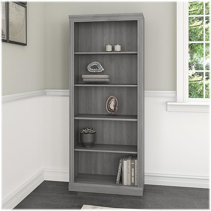 Bush Furniture Saratoga Tall 5 Shelf Bookcase in Modern Gray, Home Office - Image 2