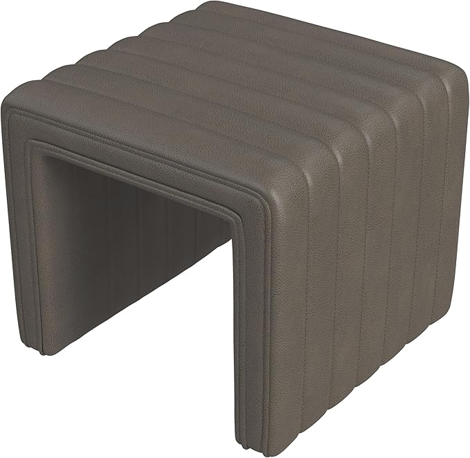 HomePop Modern Channel Tufted Faux Leather Ottoman Home Décor|Ottoman - Image 5