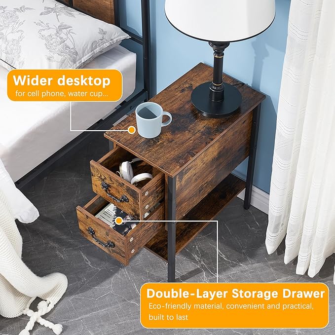 VECELO End Tables, Narrow Nightstand - Image 5