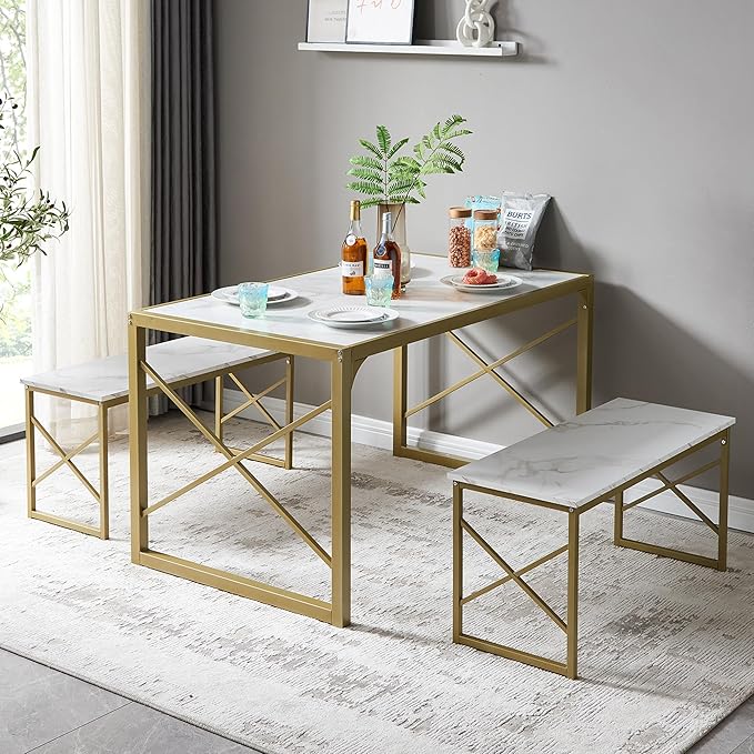 VECELO Kitchen Table with 2 Benches by VECELO