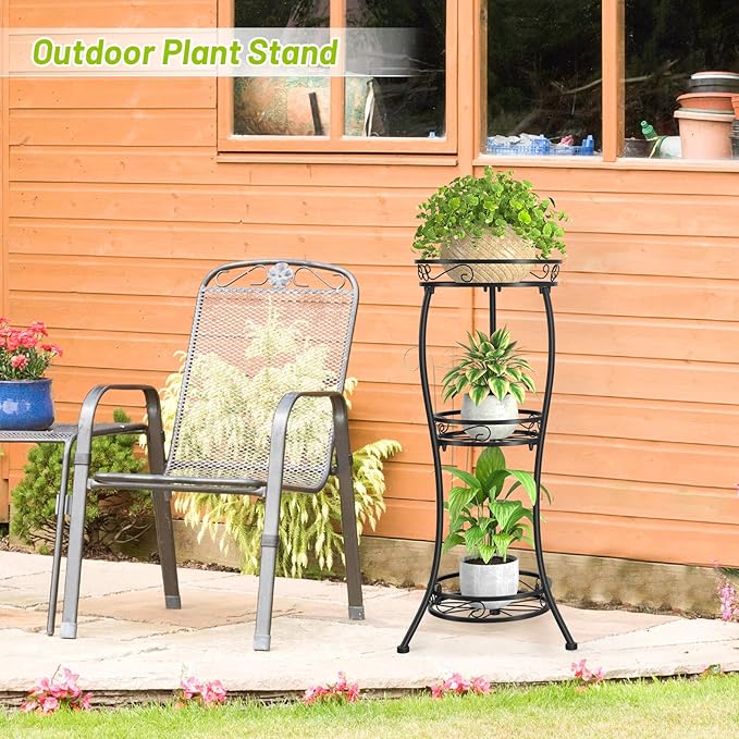 KMOTASUO 3 Tier Tall Metal Plant Stand, 33 Inch Plant Stands Indoor Outdoor - Image 4
