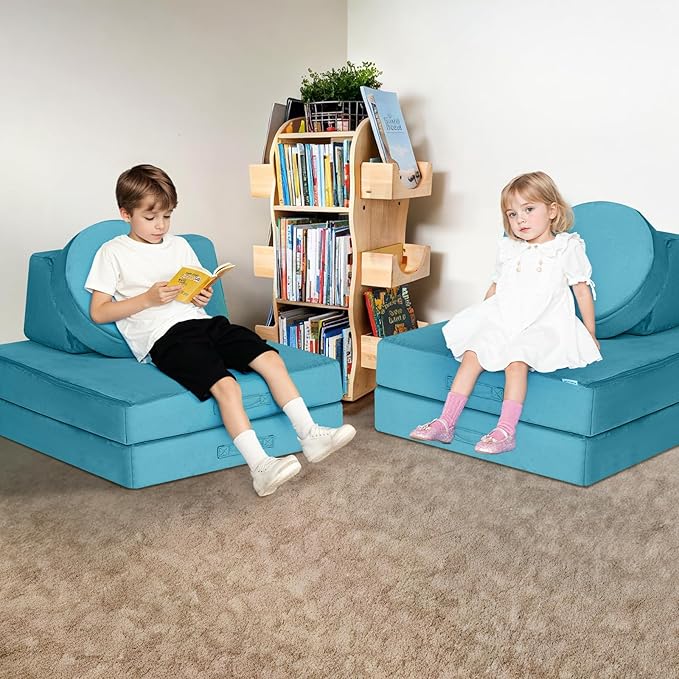 MeMoreCool Modular Kids Play Couch Sofa, 8-Piece Convertible Turquoise Toddler - Image 8