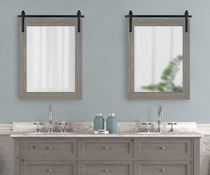 Kate and Laurel Cates Rustic Wall Mirror, Farmhouse Barn Door-Inspired Wall - Image 2