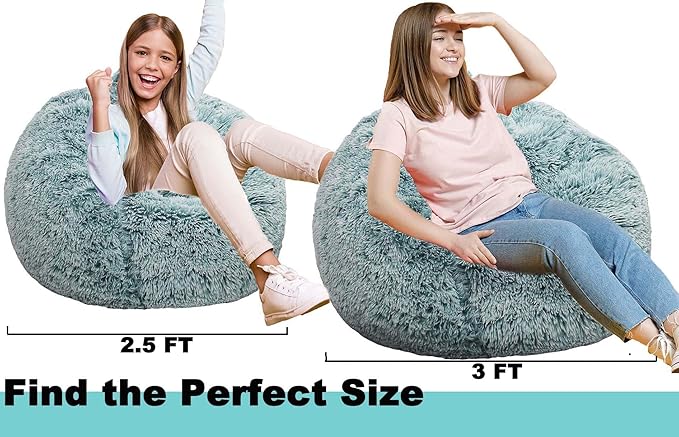 Fluffy Bean Bag Chair, 3FT Round Memory Foam Filled Bean Bag - Image 4