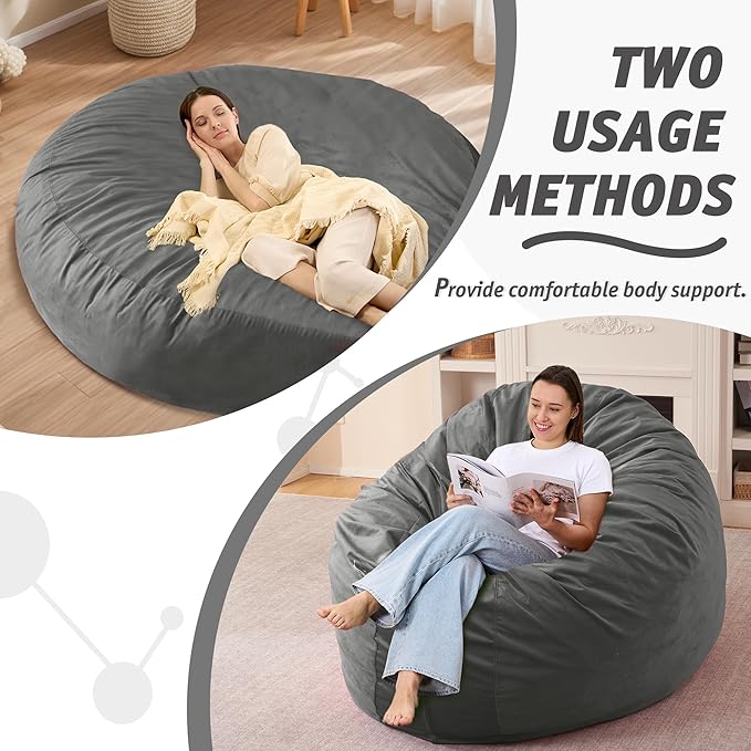 7FT Bean Bag Chair with Ultra Soft Velvet Cover Bean Bag Sofa with Memory Foam - Image 5